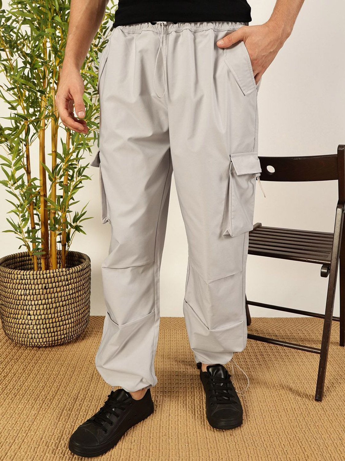 Image of Mast & Harbour Loose Fit Men Grey Trousers