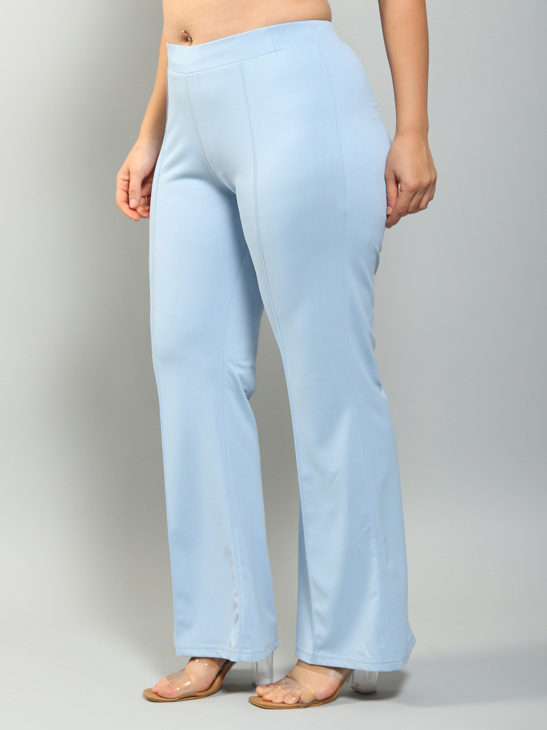 Image of Plus Size Regular Fit Women Light Blue Trousers