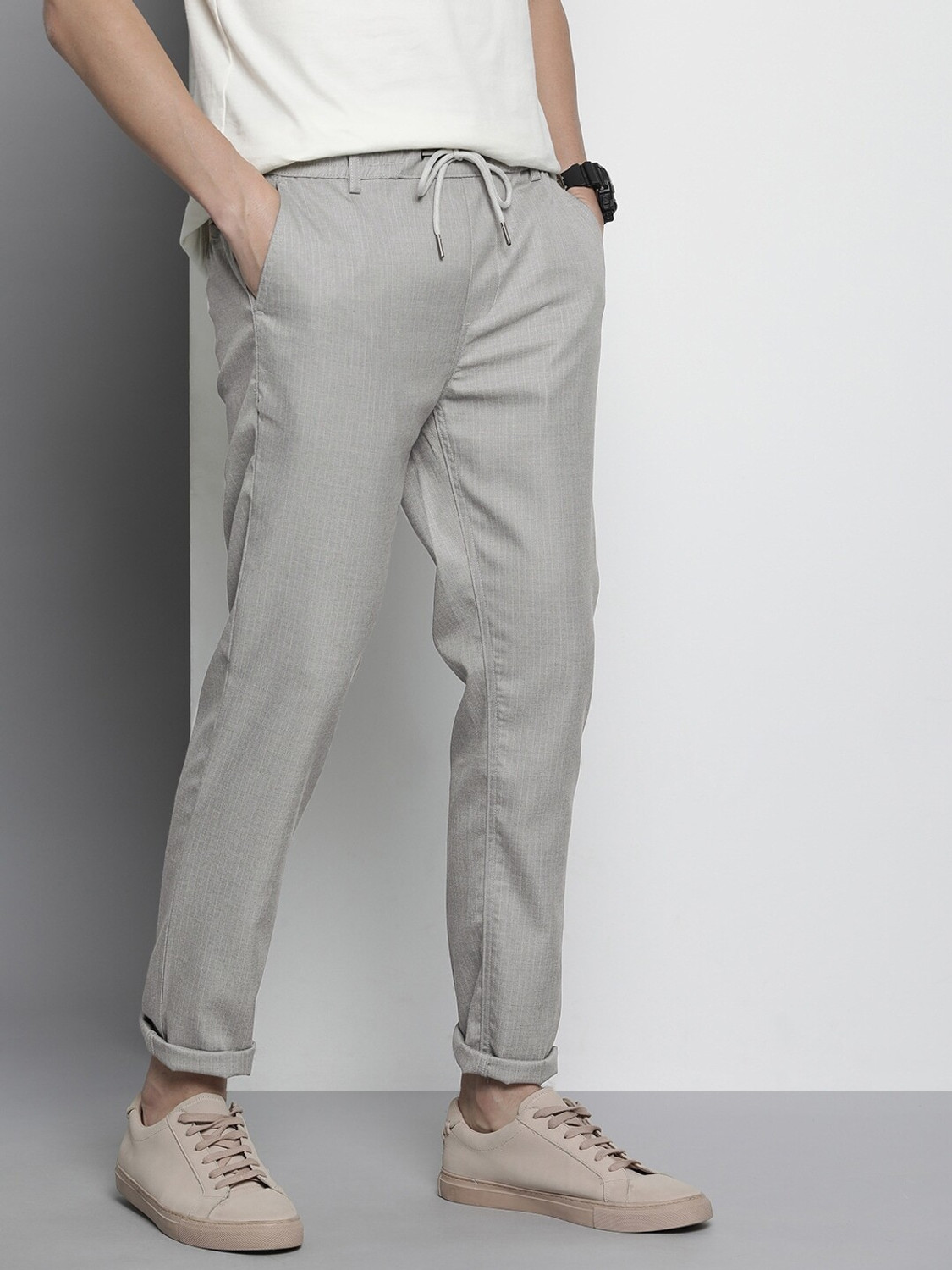 Image of The Indian Garage Co. Regular Fit Men Grey Trousers