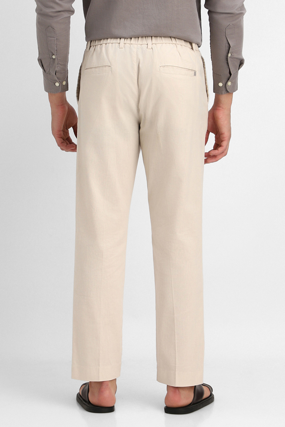 Image of Snitch Men Relaxed Beige Linen Blend Trousers