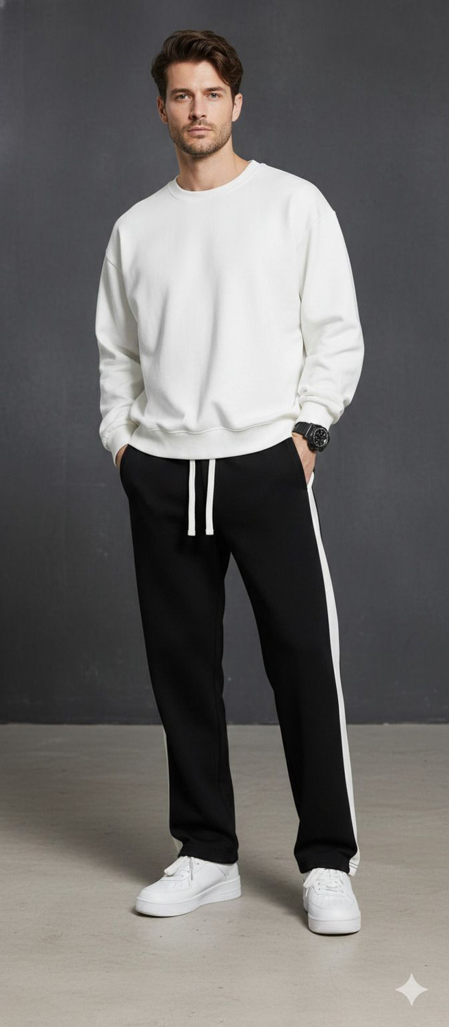 Image of Ptvize Loose Fit Men Black, White Trousers