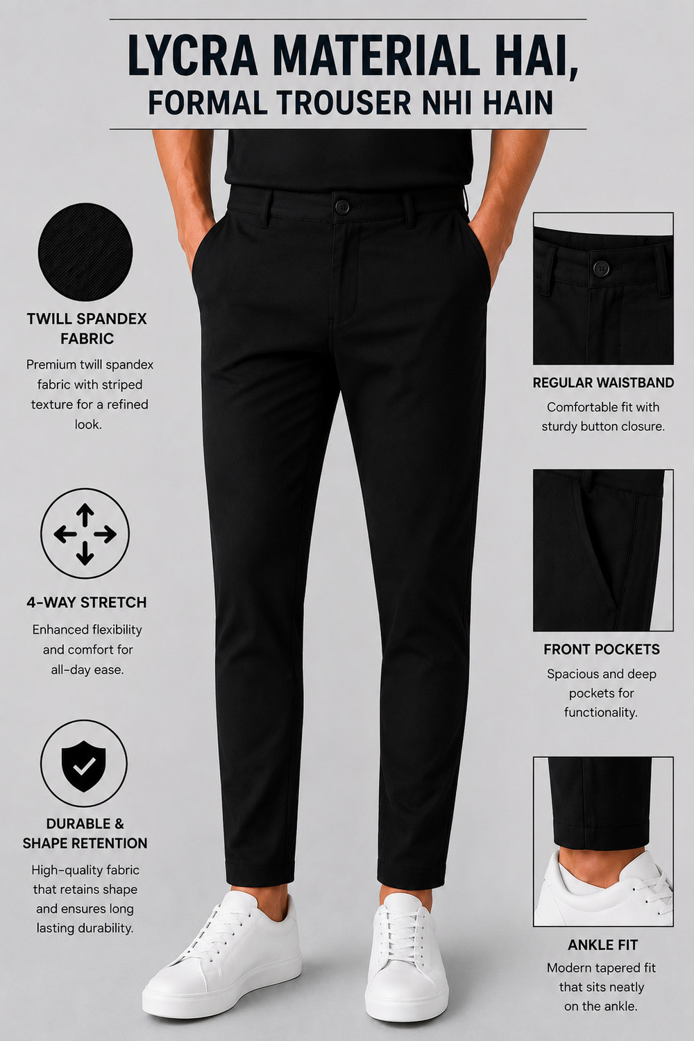 Image of VOKAY Comfort Fit Men Black Trousers
