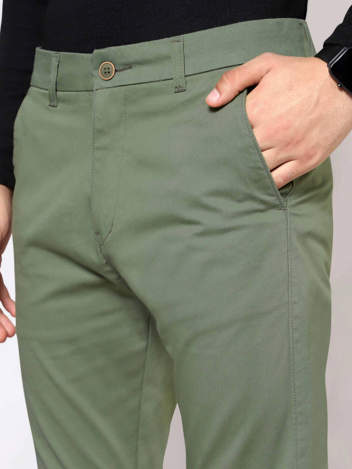 Image of BEYOUNG Regular Fit Men Green Trousers