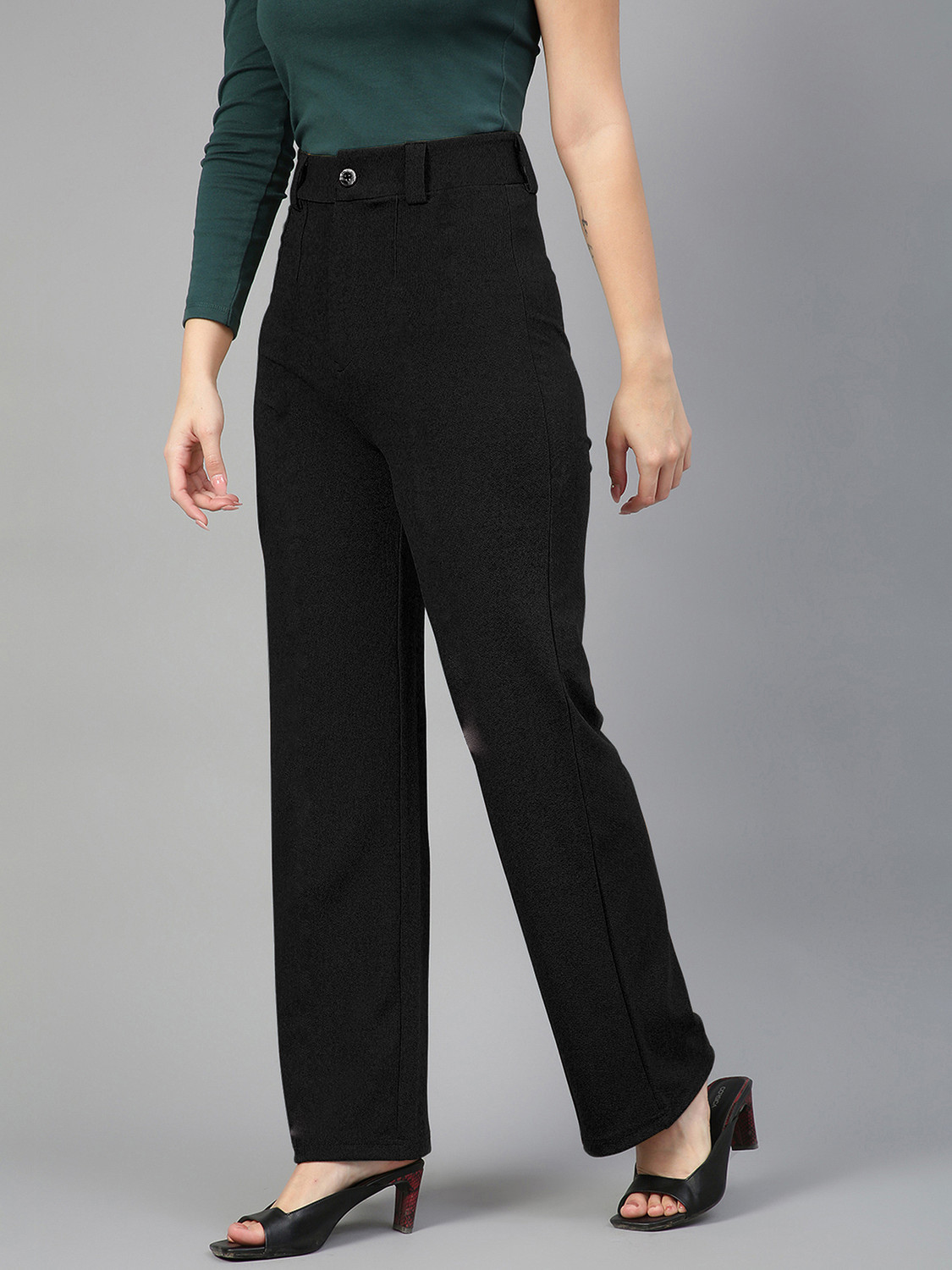 Image of METRONAUT Regular Fit Women Black Trousers
