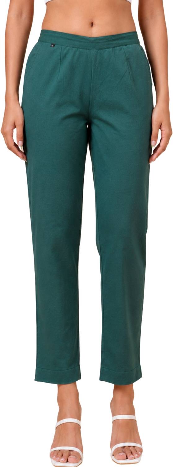 BIDAAS Regular Fit Women Dark Green Trousers