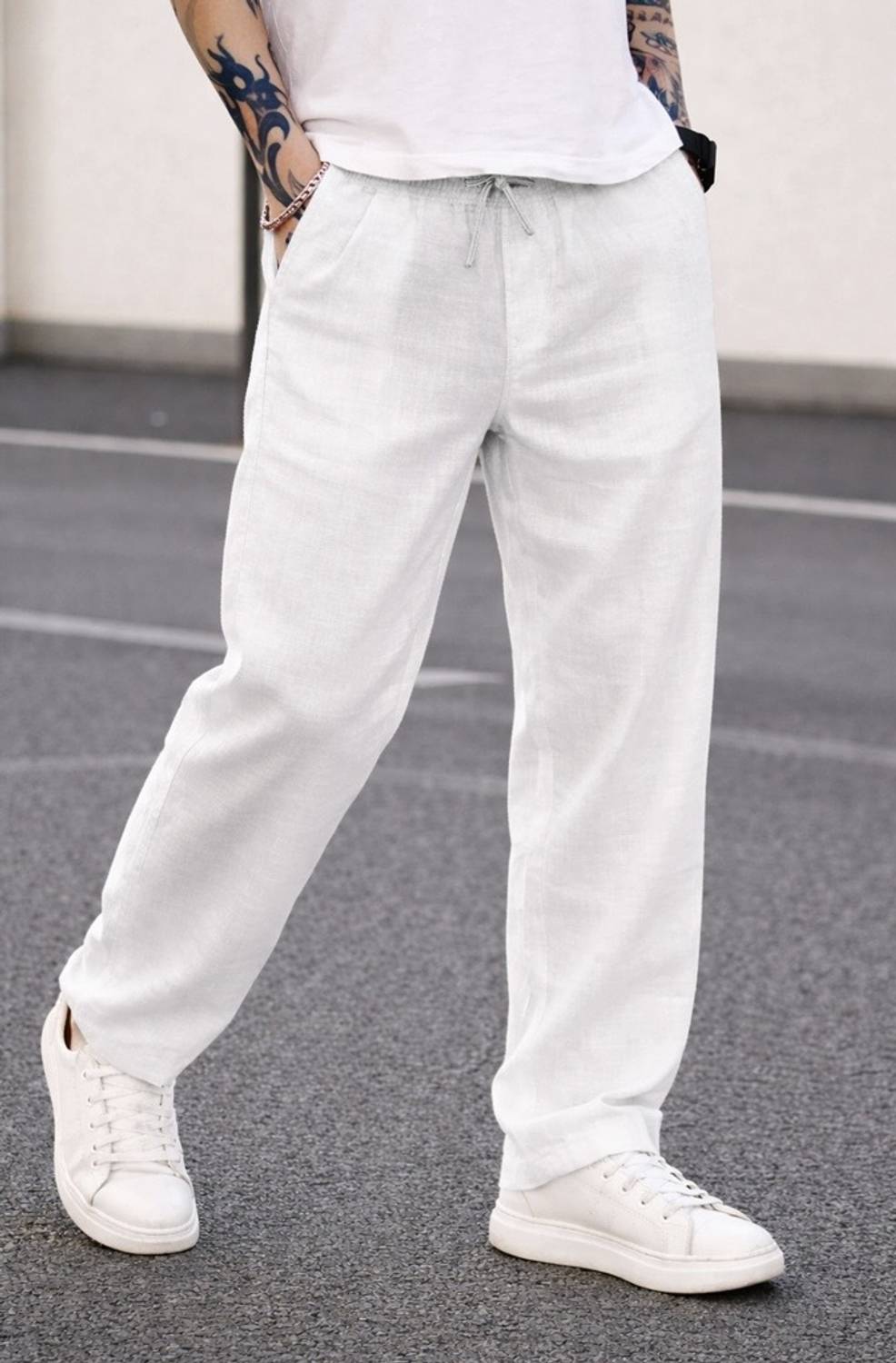 Linique Loose Fit Men White Trousers - Image 3