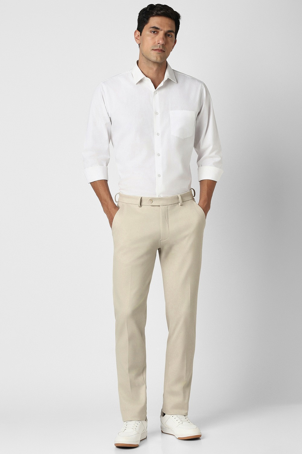 Image of PETER ENGLAND Slim Fit Men Beige Trousers