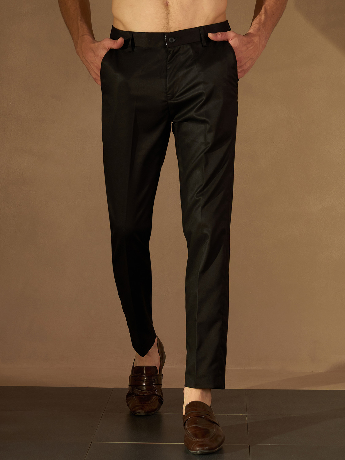 Image of DENNISON Men Tapered Black Polyester Trousers
