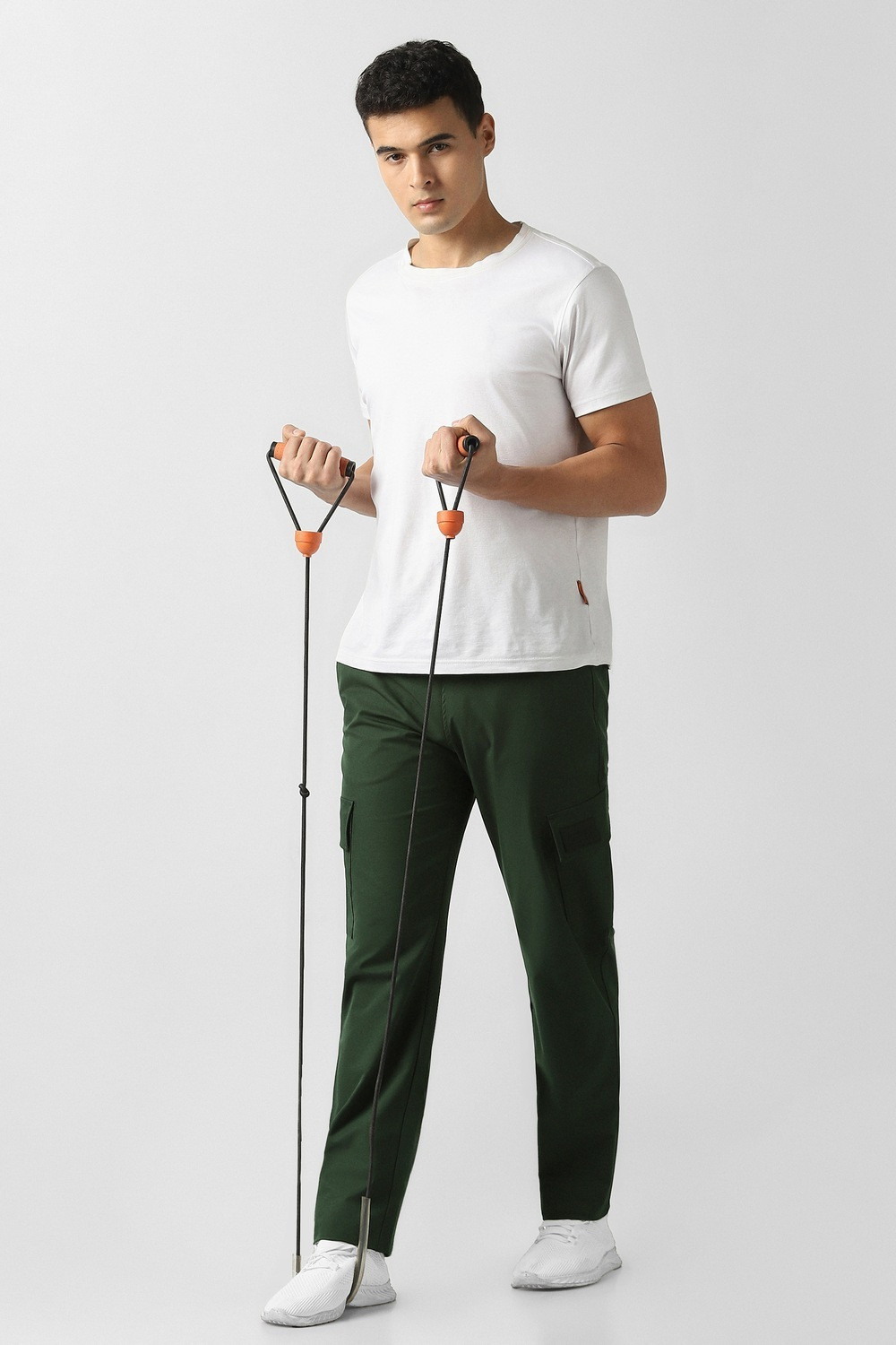 Image of VAN HEUSEN Men Regular Fit Green Polyester Trousers