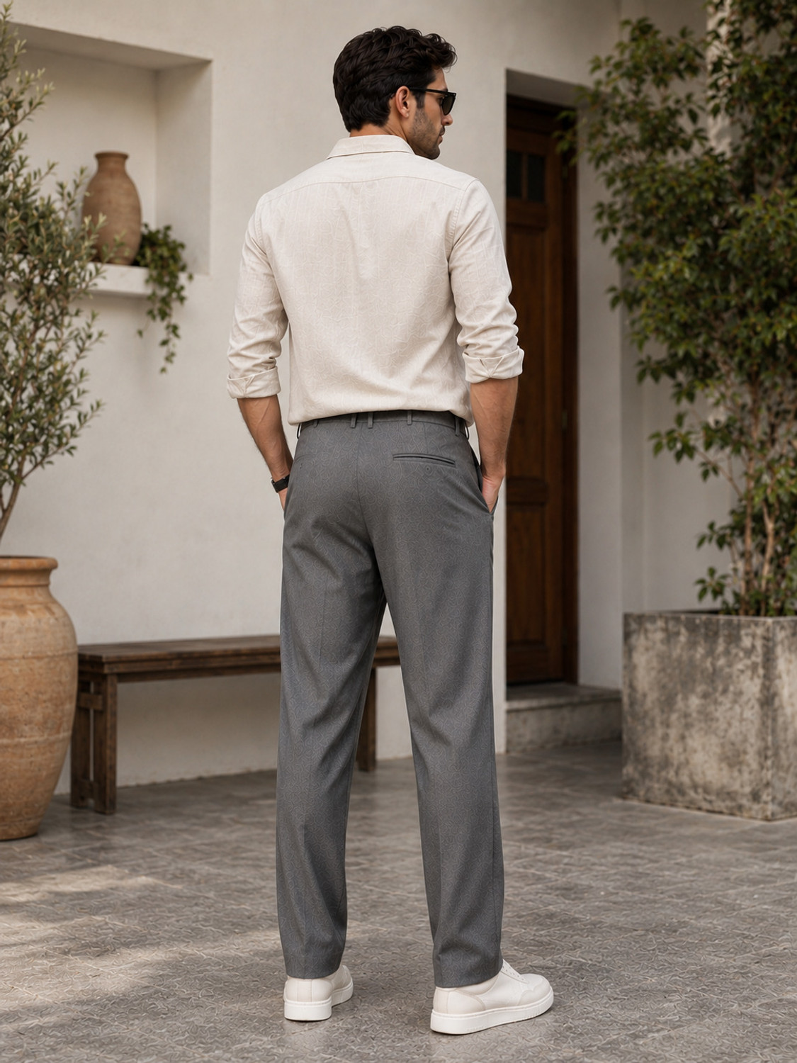 Image of Insaint Regular Fit Men Grey Trousers