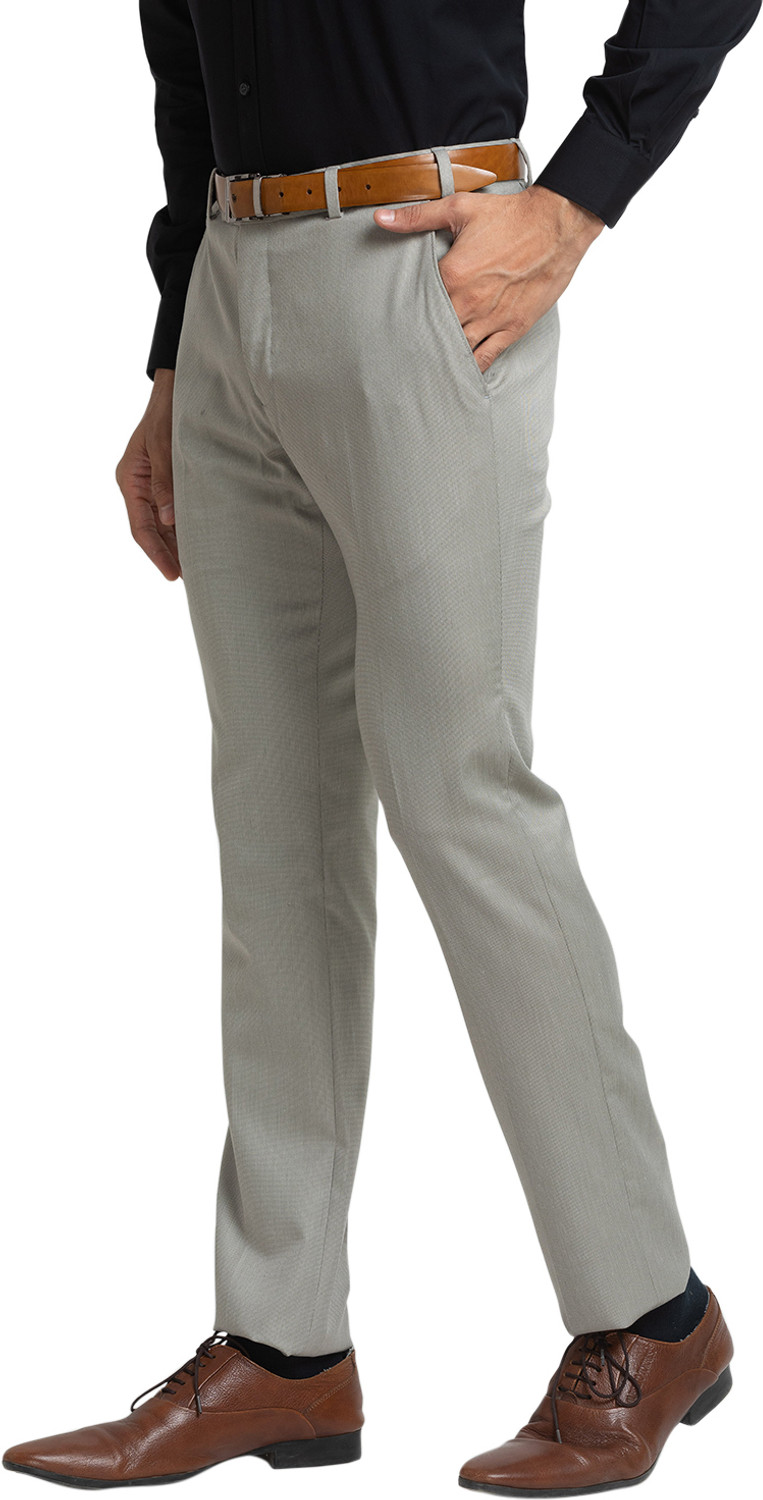 Image of PARK AVENUE Slim Fit Men Grey Trousers
