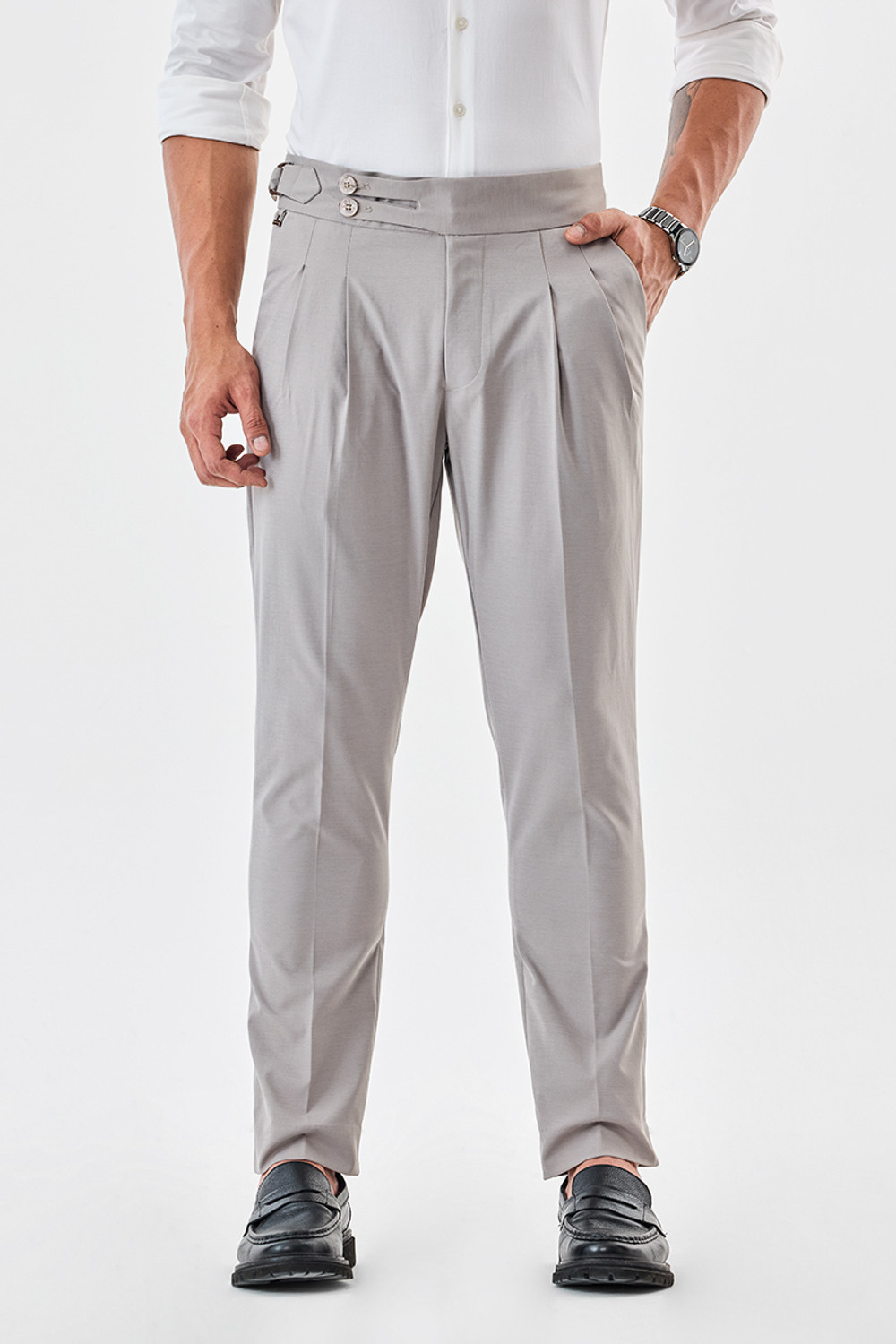 Image of Snitch Slim Fit Men Grey Trousers