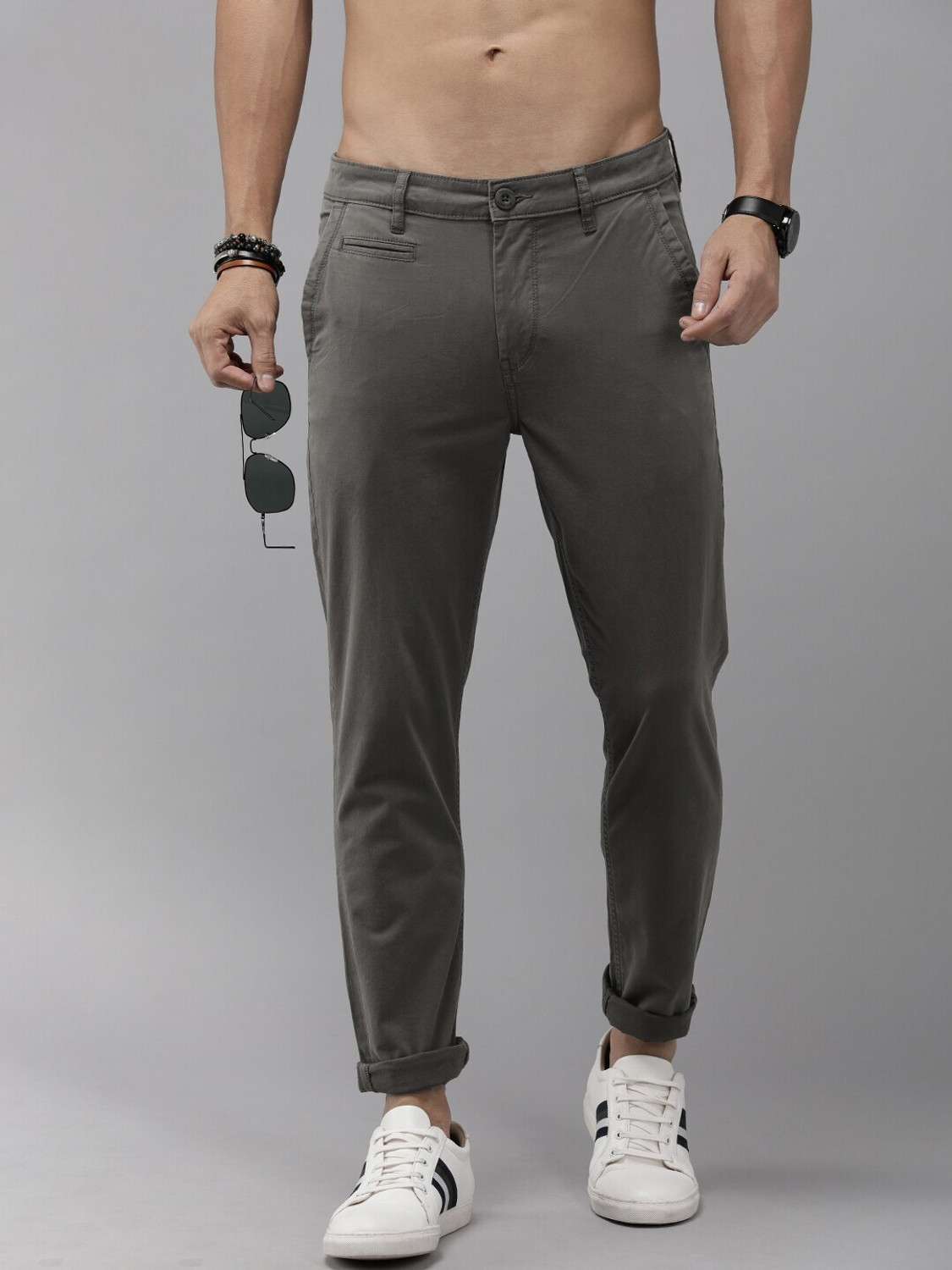 Roadster Tapered Men Grey Trousers