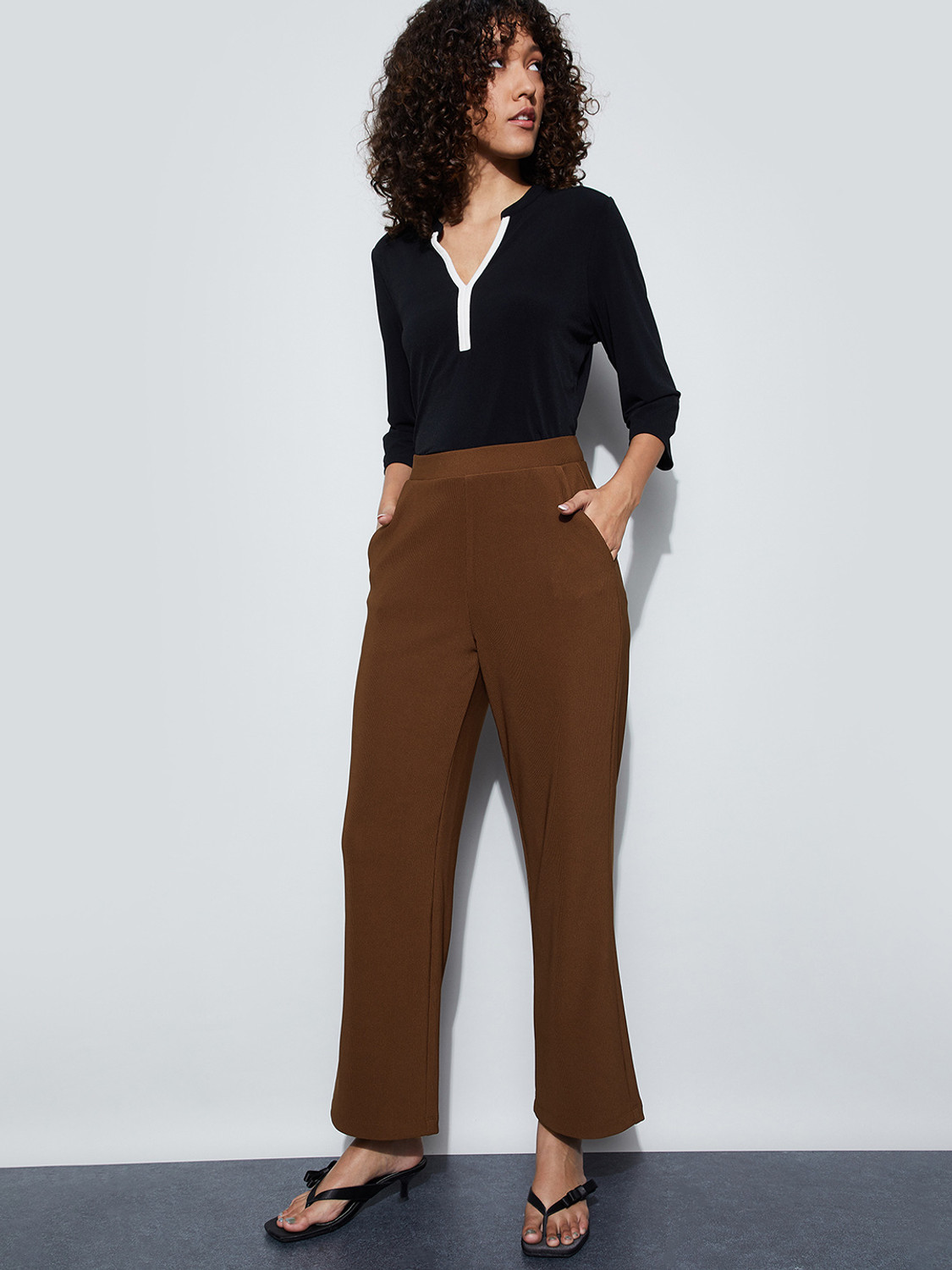 Image of CODE by Lifestyle Regular Fit Women Brown Trousers