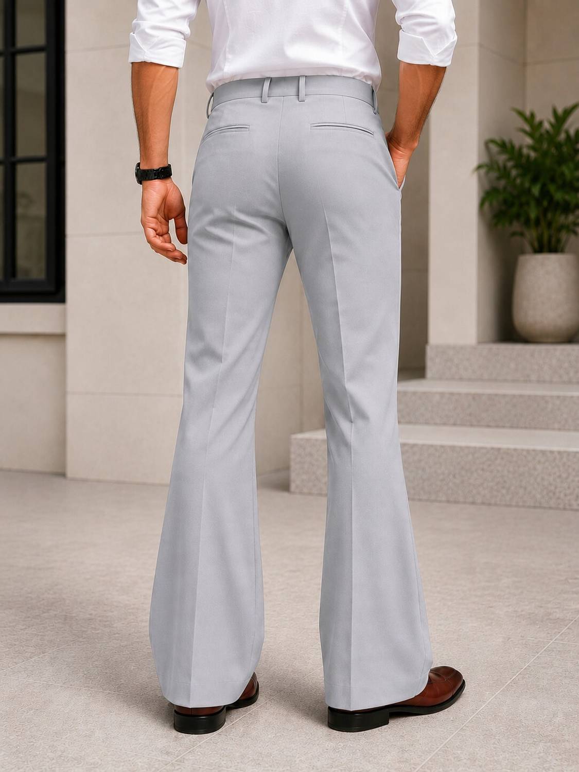 YGDEAL Flared Men Grey Trousers - Image 2