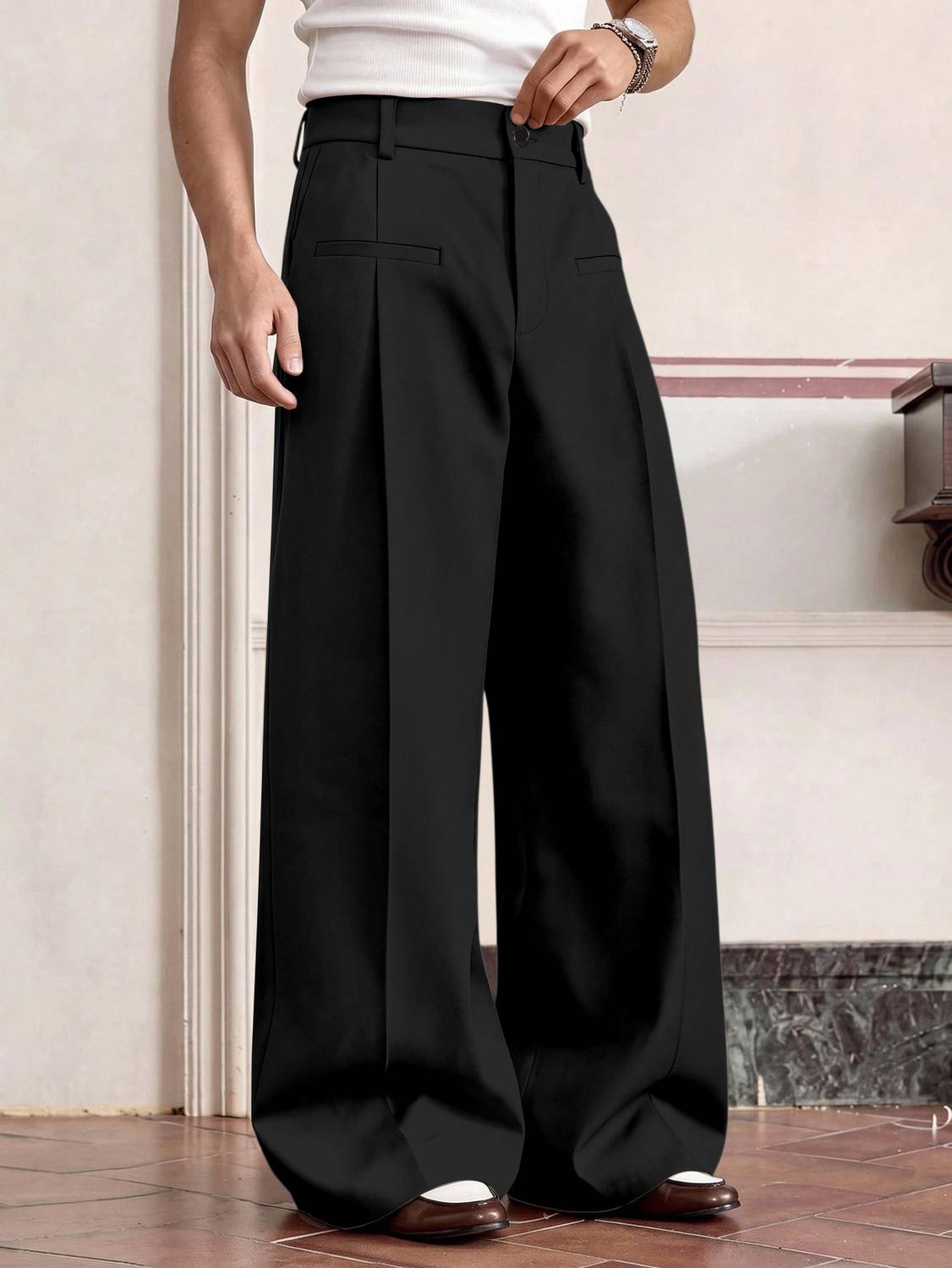 Klossy Loose Fit Men Black Trousers - Image 2