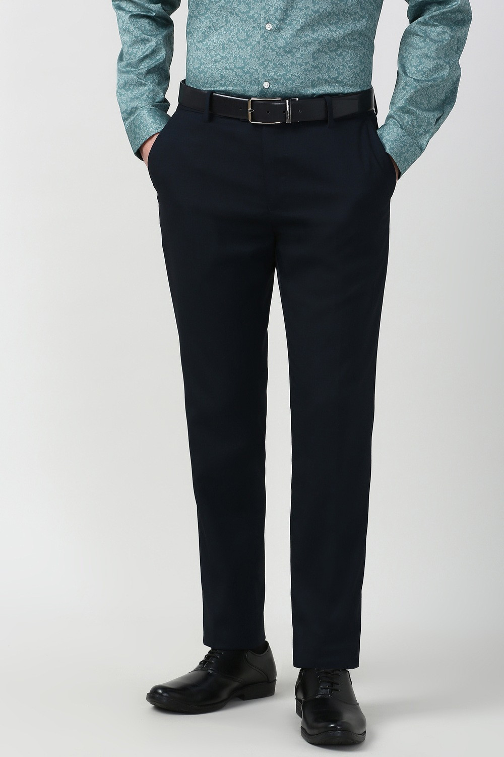 Image of PETER ENGLAND Slim Fit Men Dark Blue Trousers
