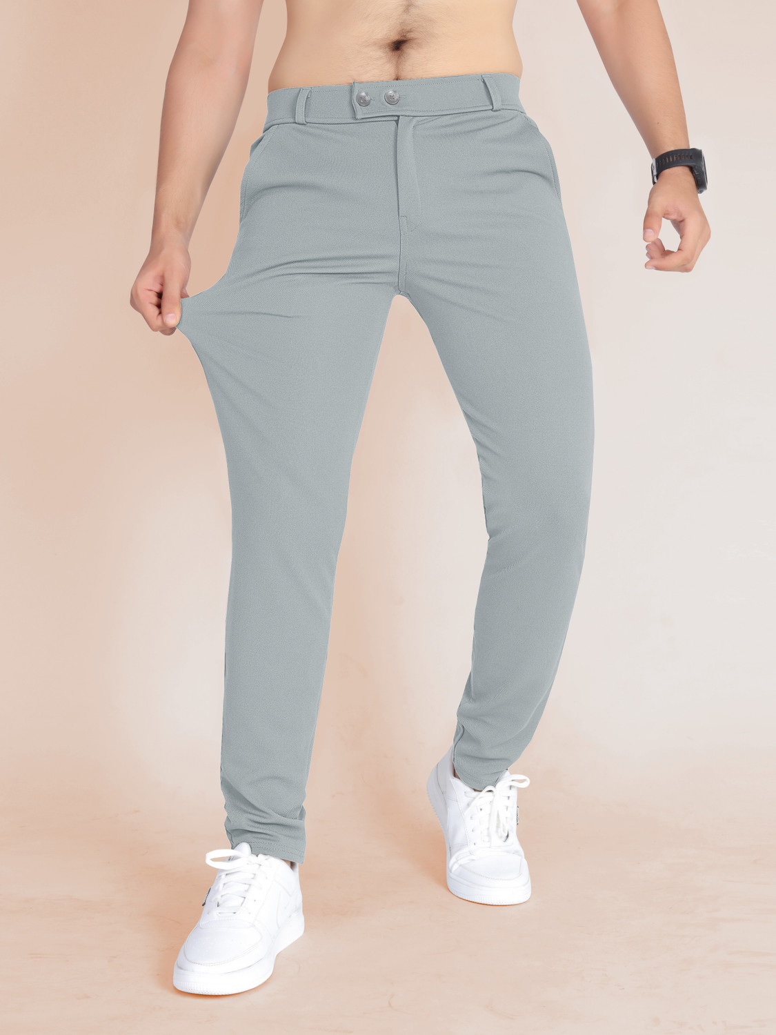 Image of BELPATRA Regular Fit Men Silver Trousers