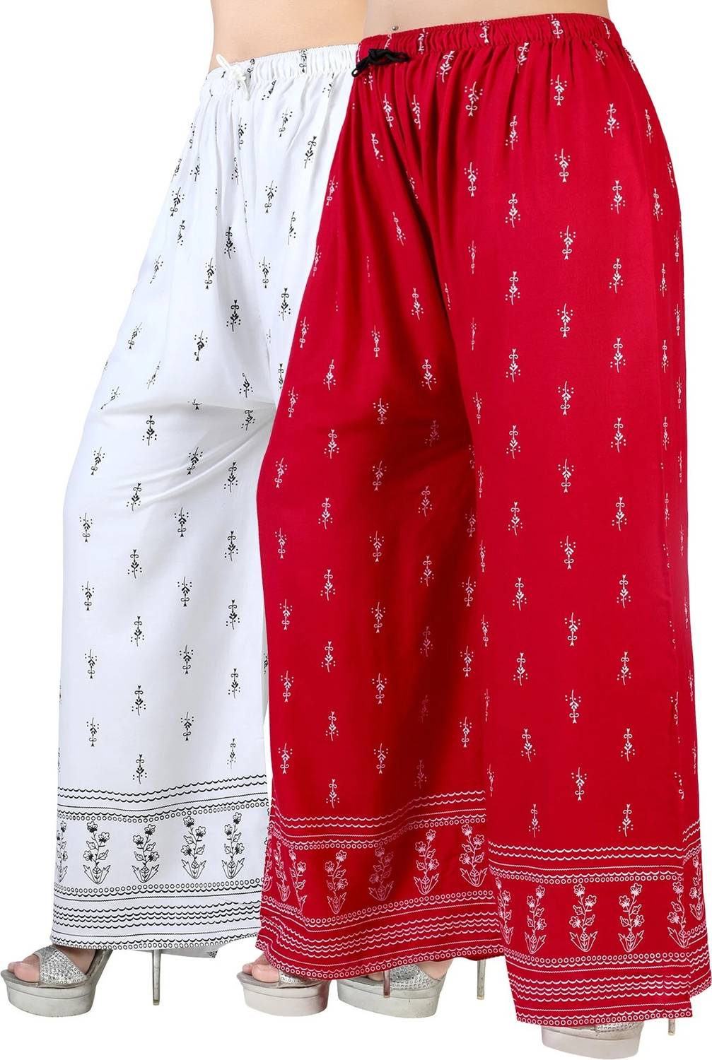 4K FASHION Loose Fit Women White, Red Trousers
