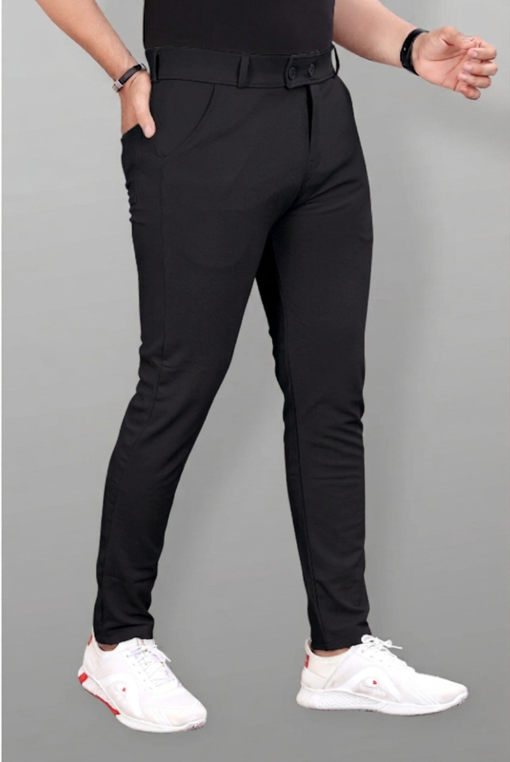 Image of TheMutedThreads Slim Fit Men Grey, Black Trousers