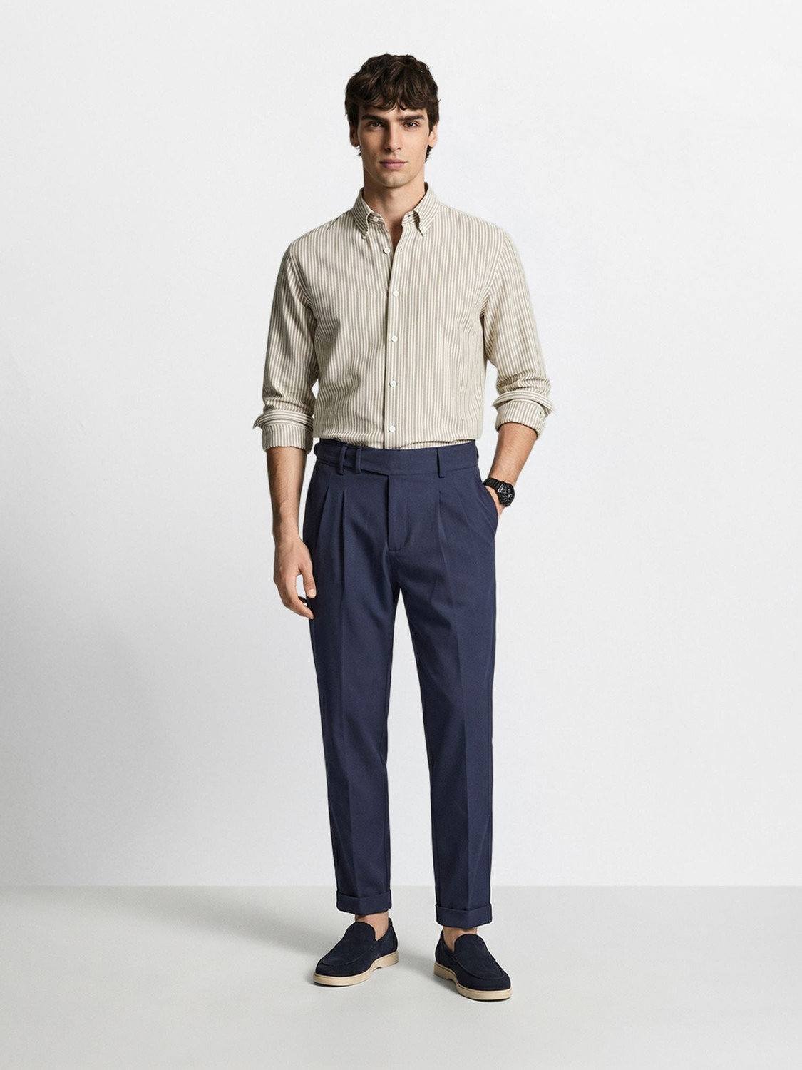 Image of The Indian Garage Co. Men Relaxed Blue Polyester Trousers