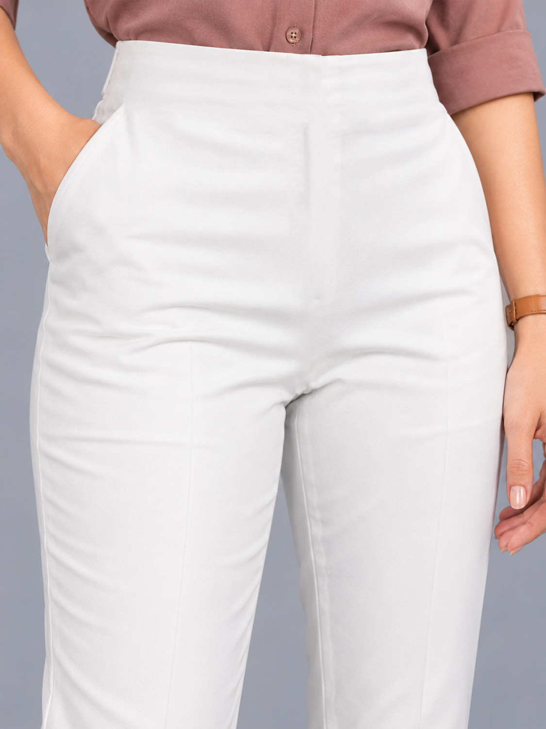 Image of Dollar Missy Straight Fit Women White Trousers
