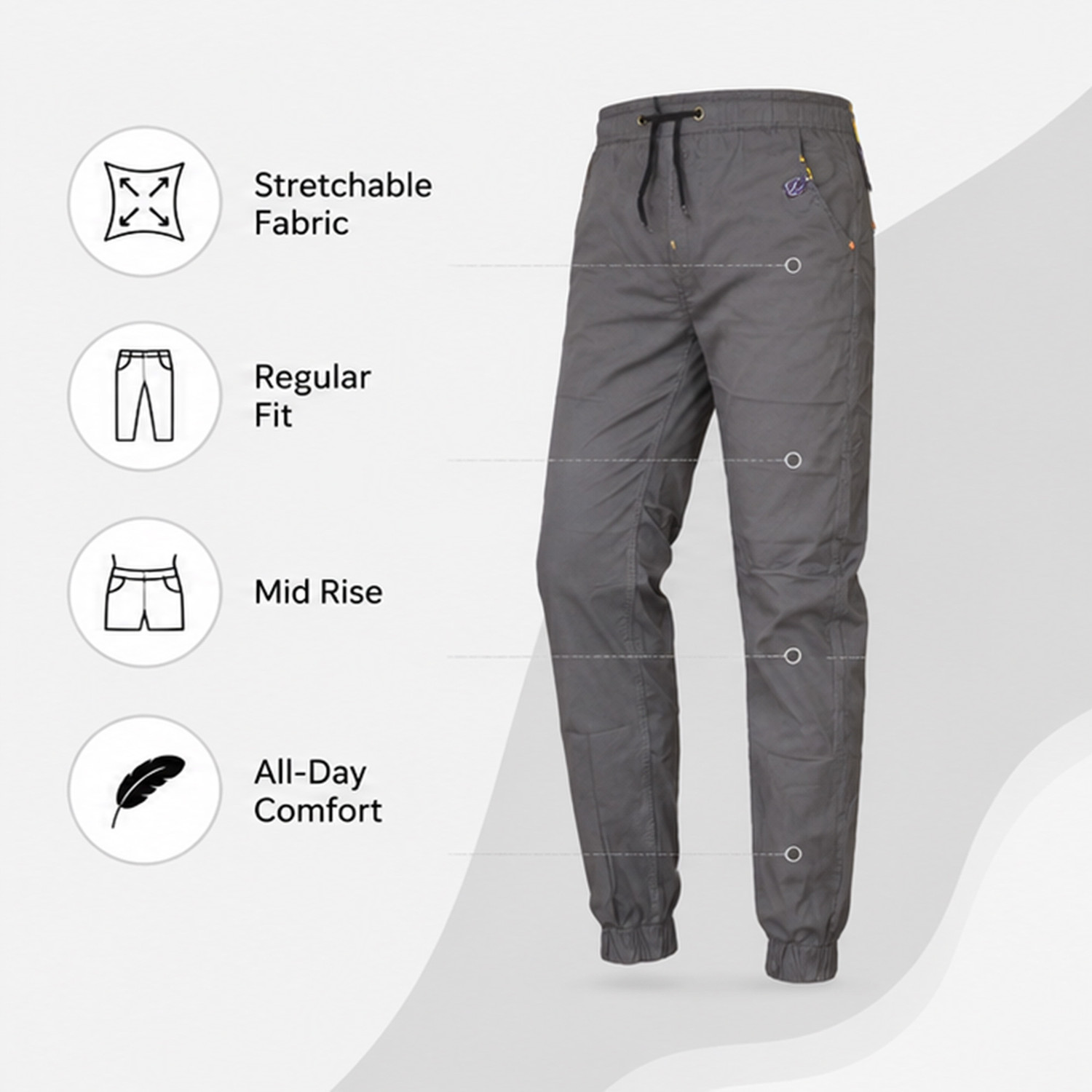 Image of QFA Regular Fit Men Grey Trousers