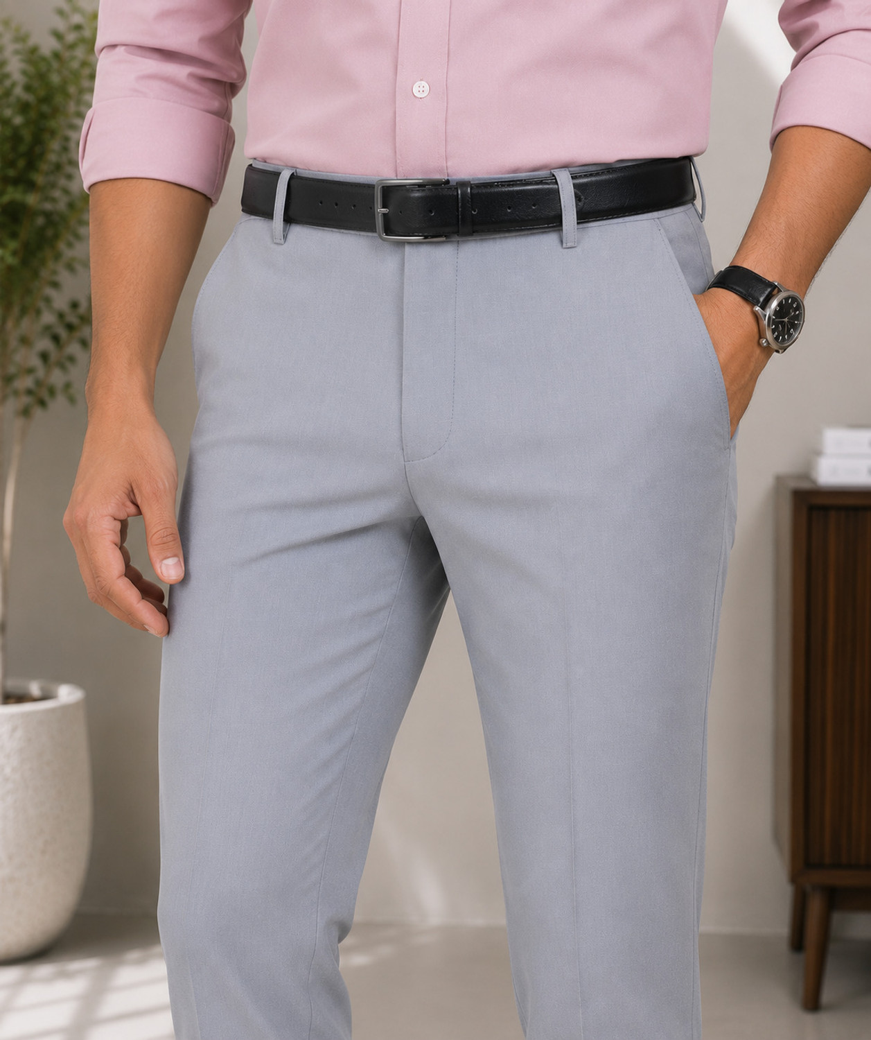 Image of FUBAR Men Regular Fit Grey Cotton Blend Trousers