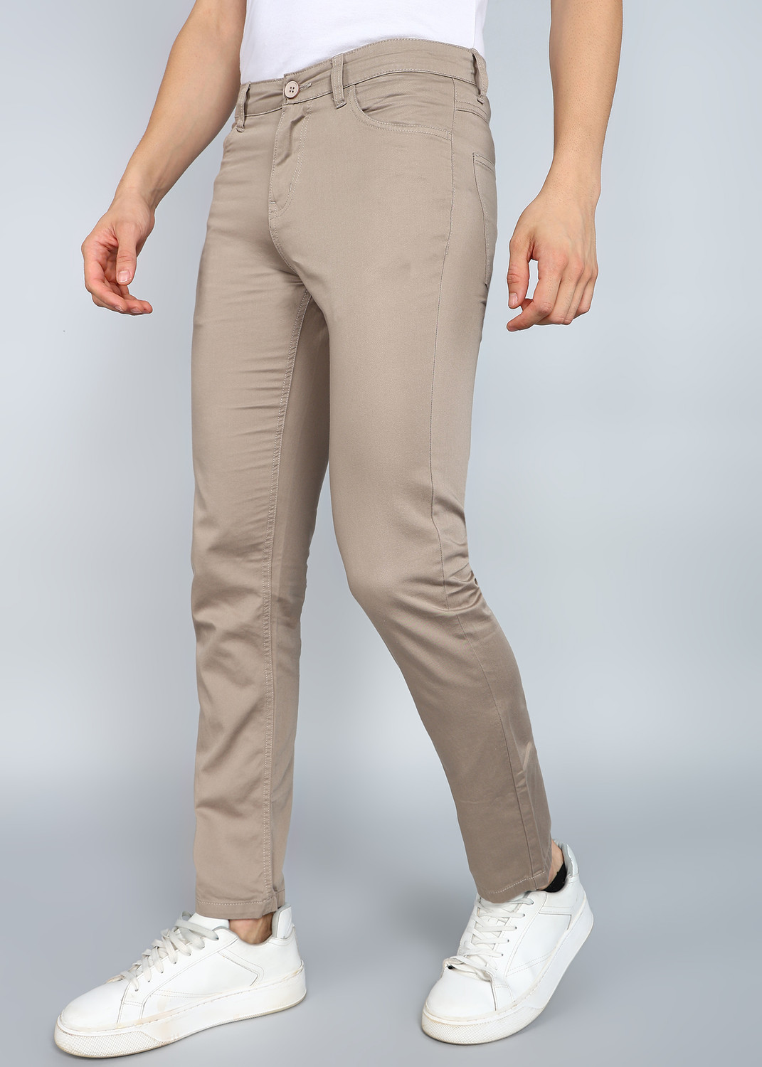 Image of PROVOGUE Slim Fit Men Beige Trousers