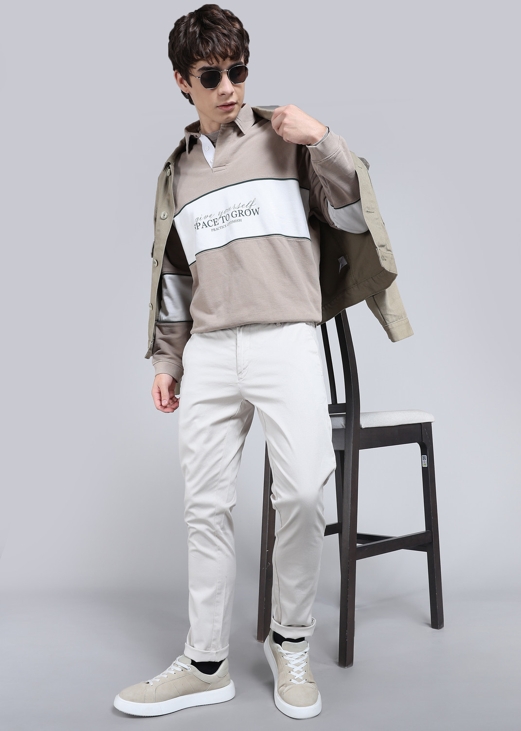 Image of U.S. POLO ASSN. Men Slim Fit Beige Pure Cotton Trousers
