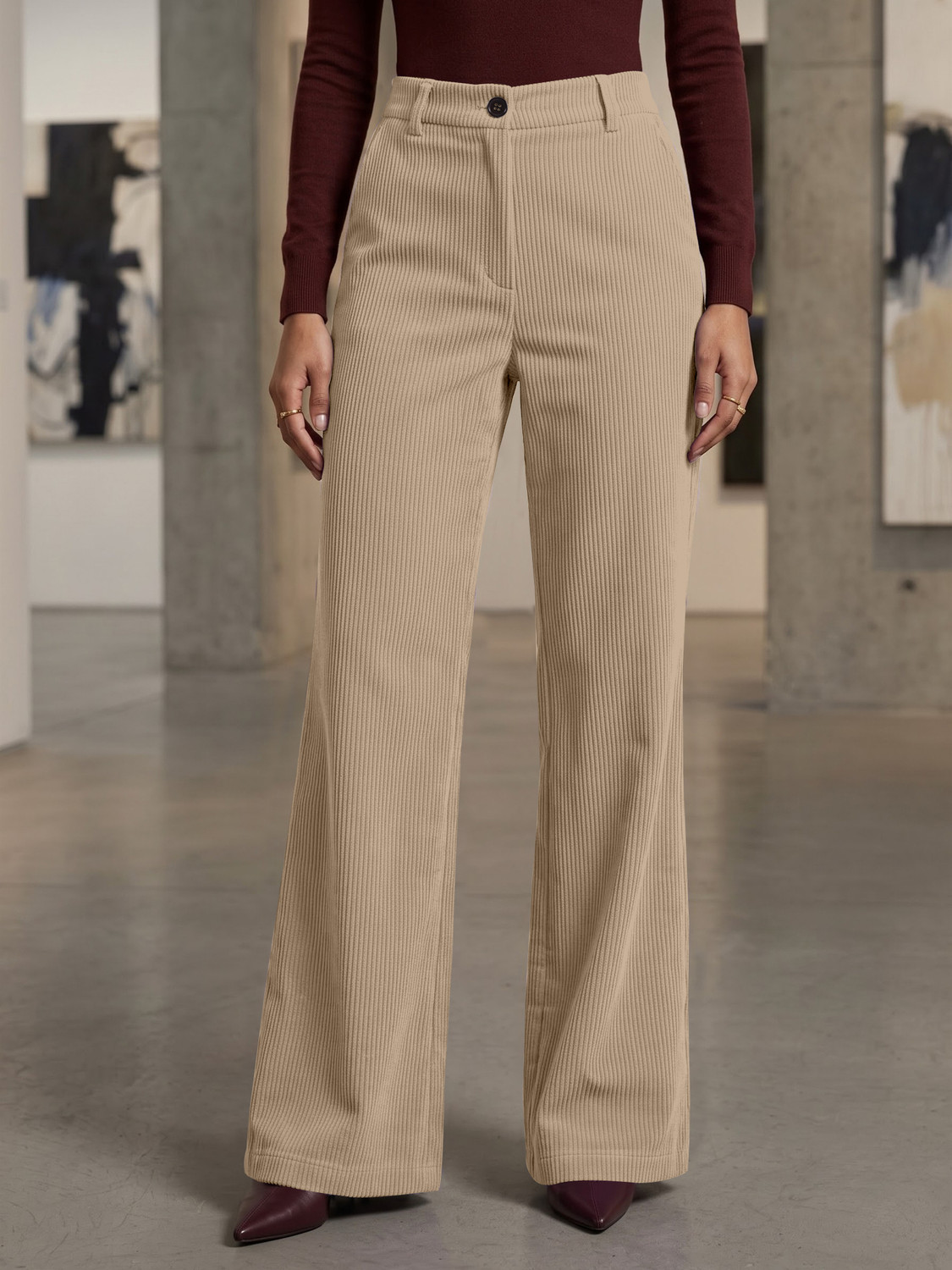 Image of Klossy Regular Fit Women Cream Trousers