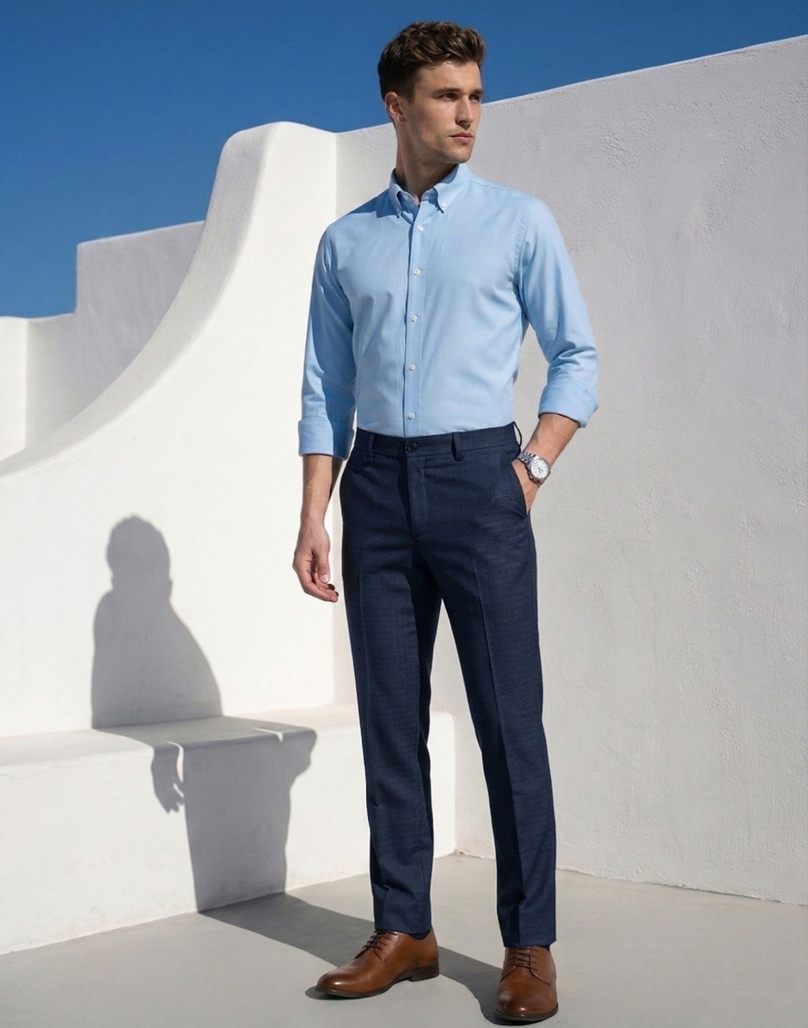 Image of LOUIS PHILIPPE Slim Fit Men Dark Blue Trousers