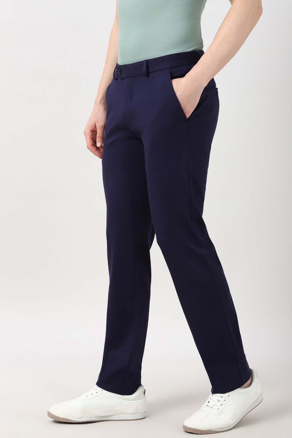 Image of PETER ENGLAND Slim Fit Men Dark Blue Trousers