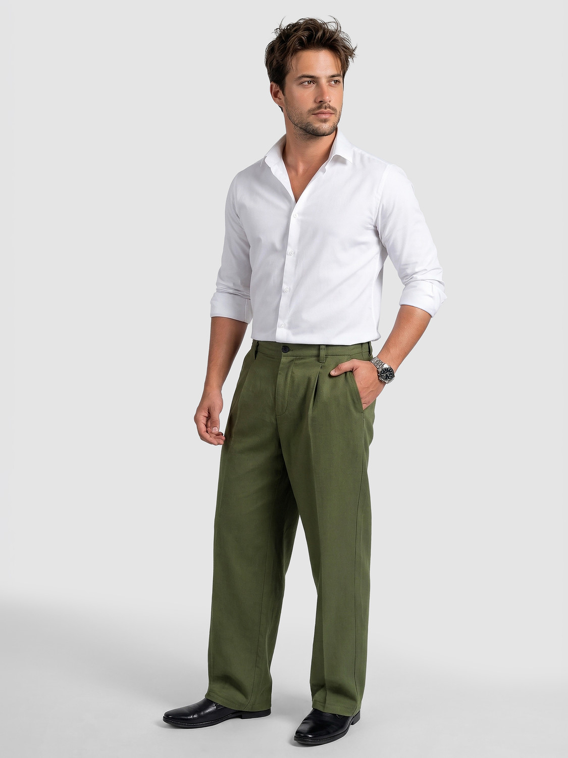 Image of BEYOUNG Straight Fit Men Green Trousers
