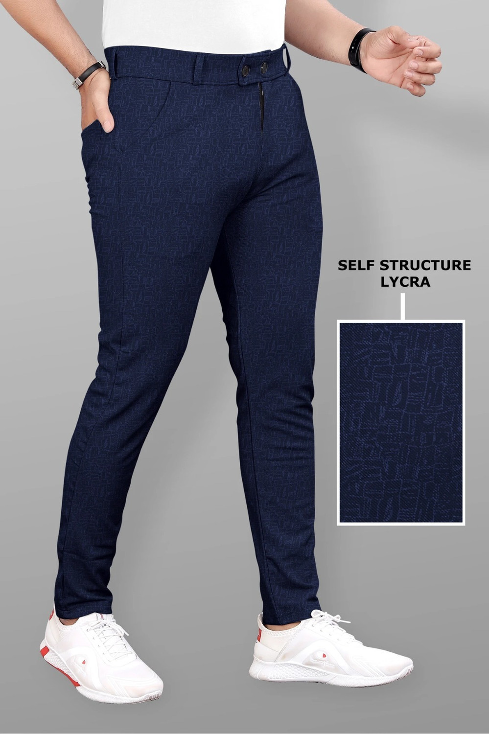 Image of COMBRAIDED Slim Fit Men Blue Trousers
