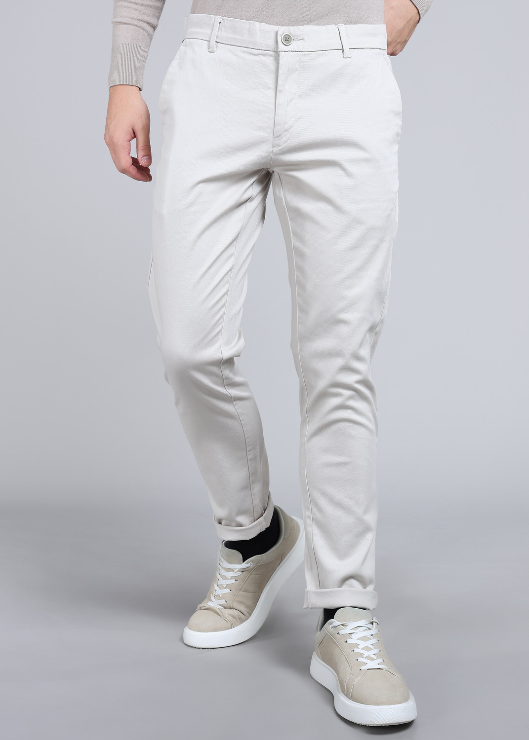 Image of U.S. POLO ASSN. Men Slim Fit Beige Pure Cotton Trousers