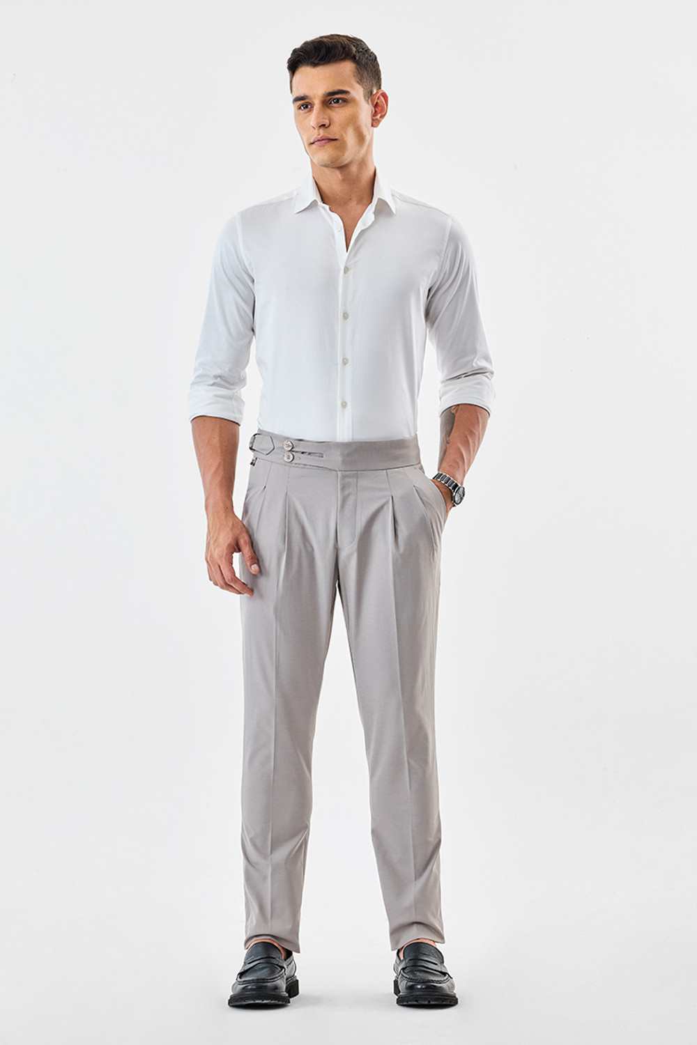 Image of Snitch Slim Fit Men Grey Trousers