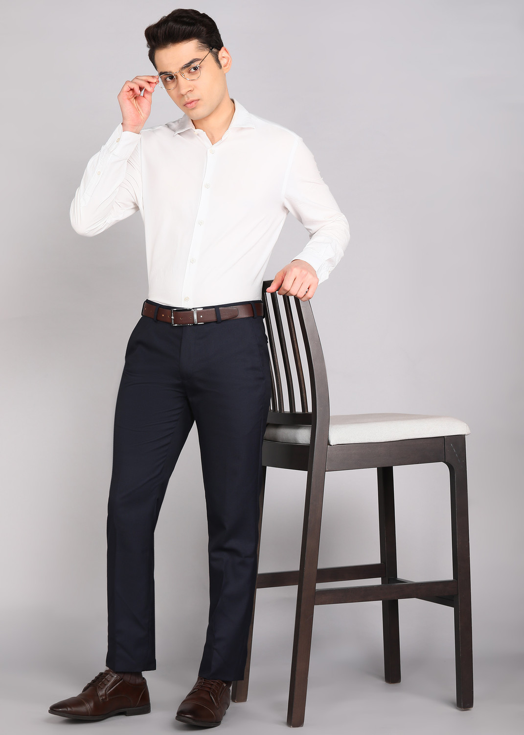 Image of Raymond Slim Fit Men Dark Blue Trousers