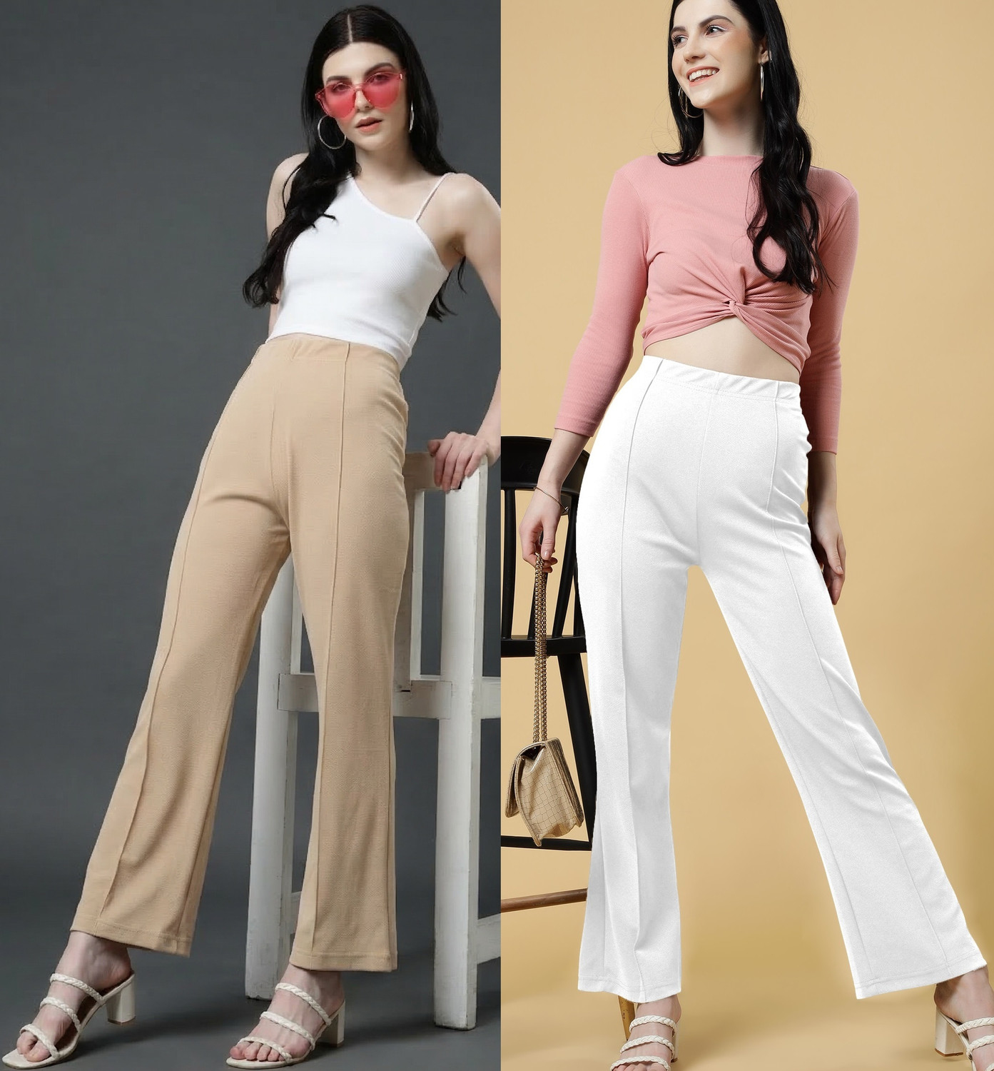 Image of Doil Domec Regular Fit Women White, Beige Trousers
