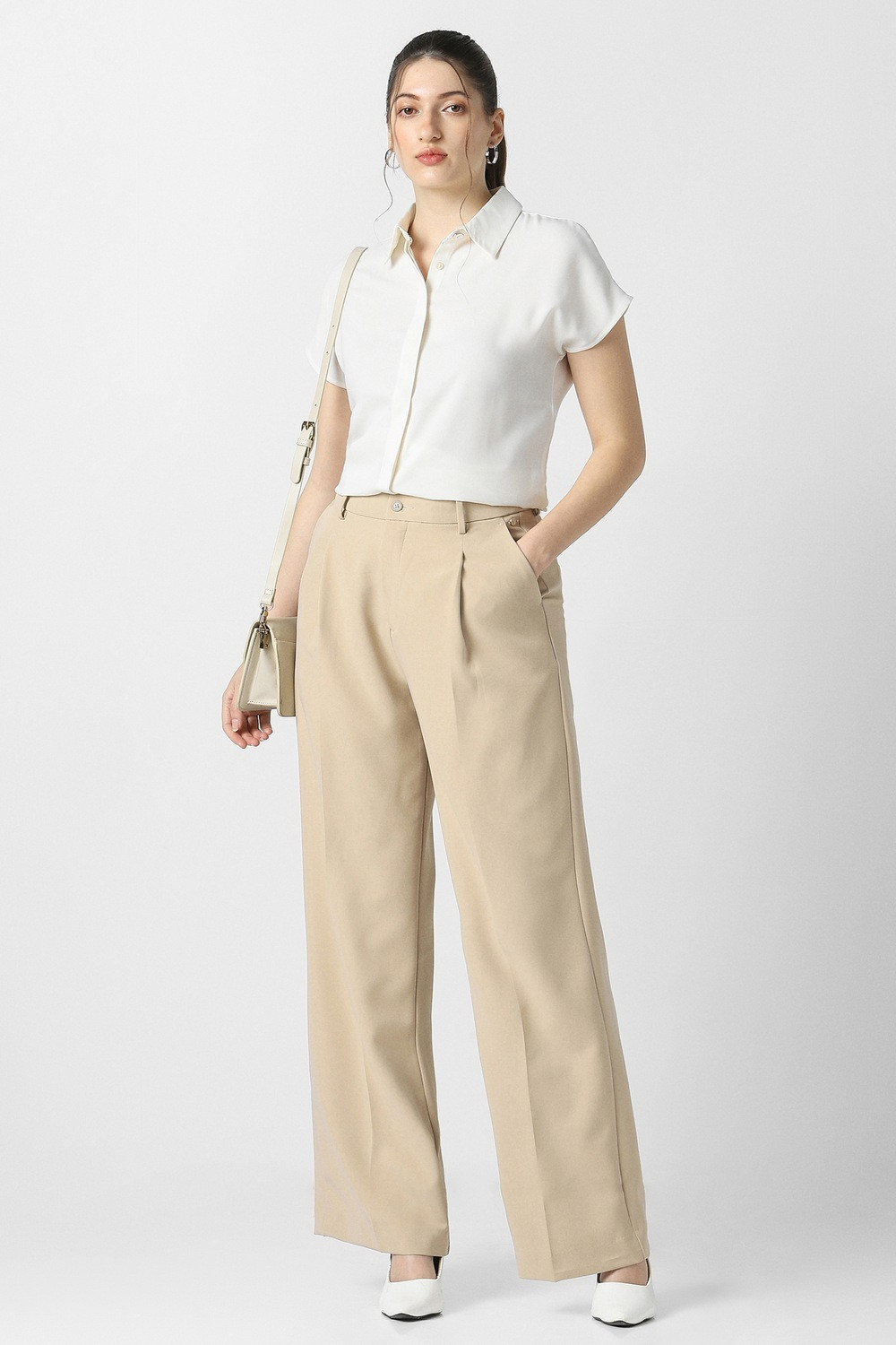 Image of VAN HEUSEN Regular Fit Women Beige Trousers