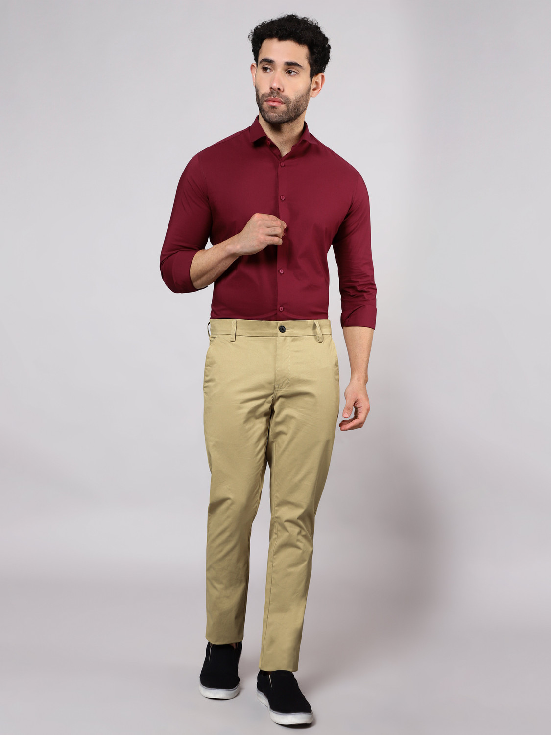 Image of BEYOUNG Regular Fit Men Beige Trousers