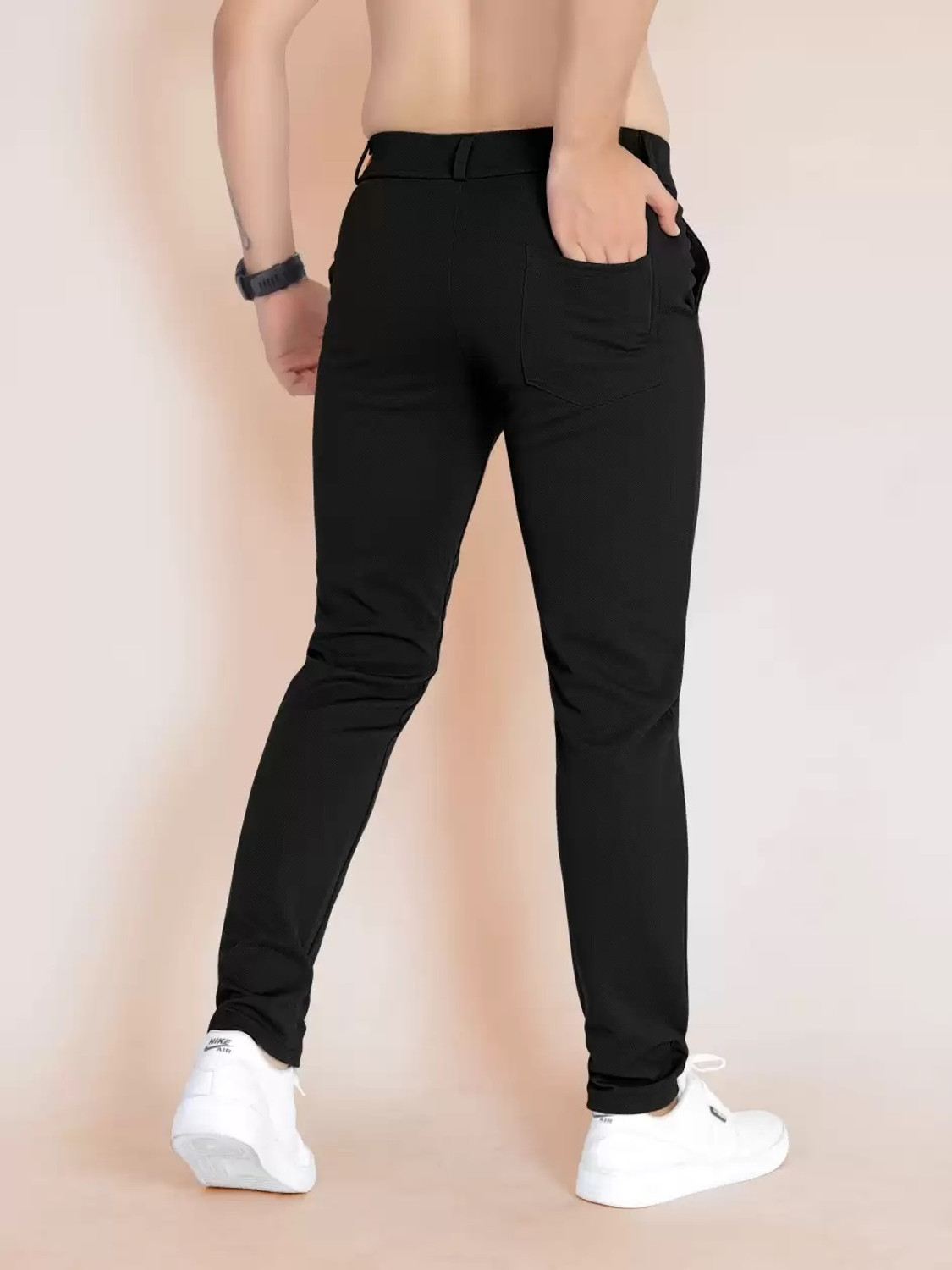 Image of NAYAKRIT Slim Fit Men Black, Grey Trousers