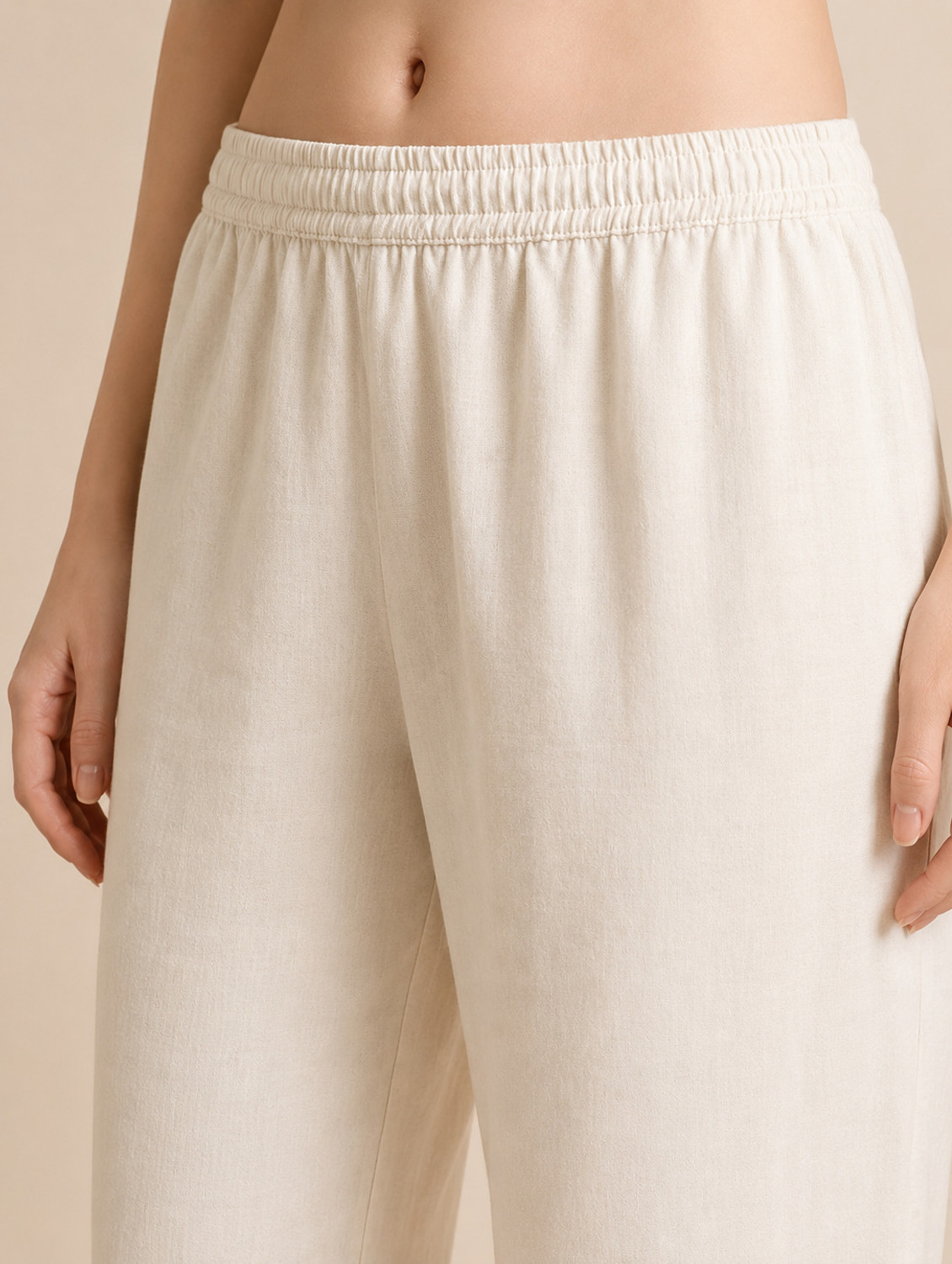 Image of Hunaiza Loose Fit Women Cream Trousers