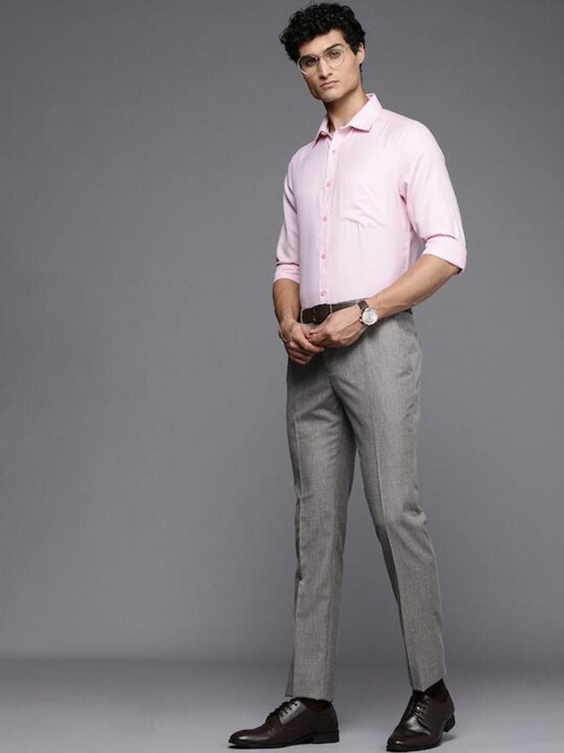 Image of Raymond Slim Fit Men Grey Trousers