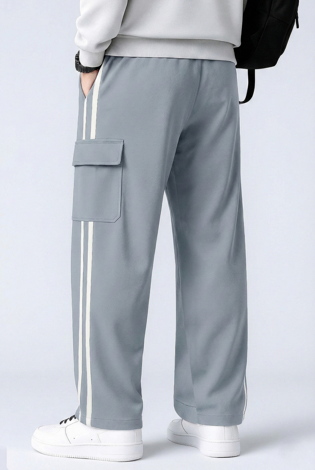Image of COMBRAIDED Self Design Men Silver Track Pants
