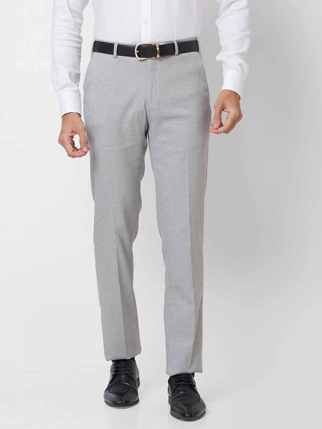 Image of Raymond Slim Fit Men Grey Trousers