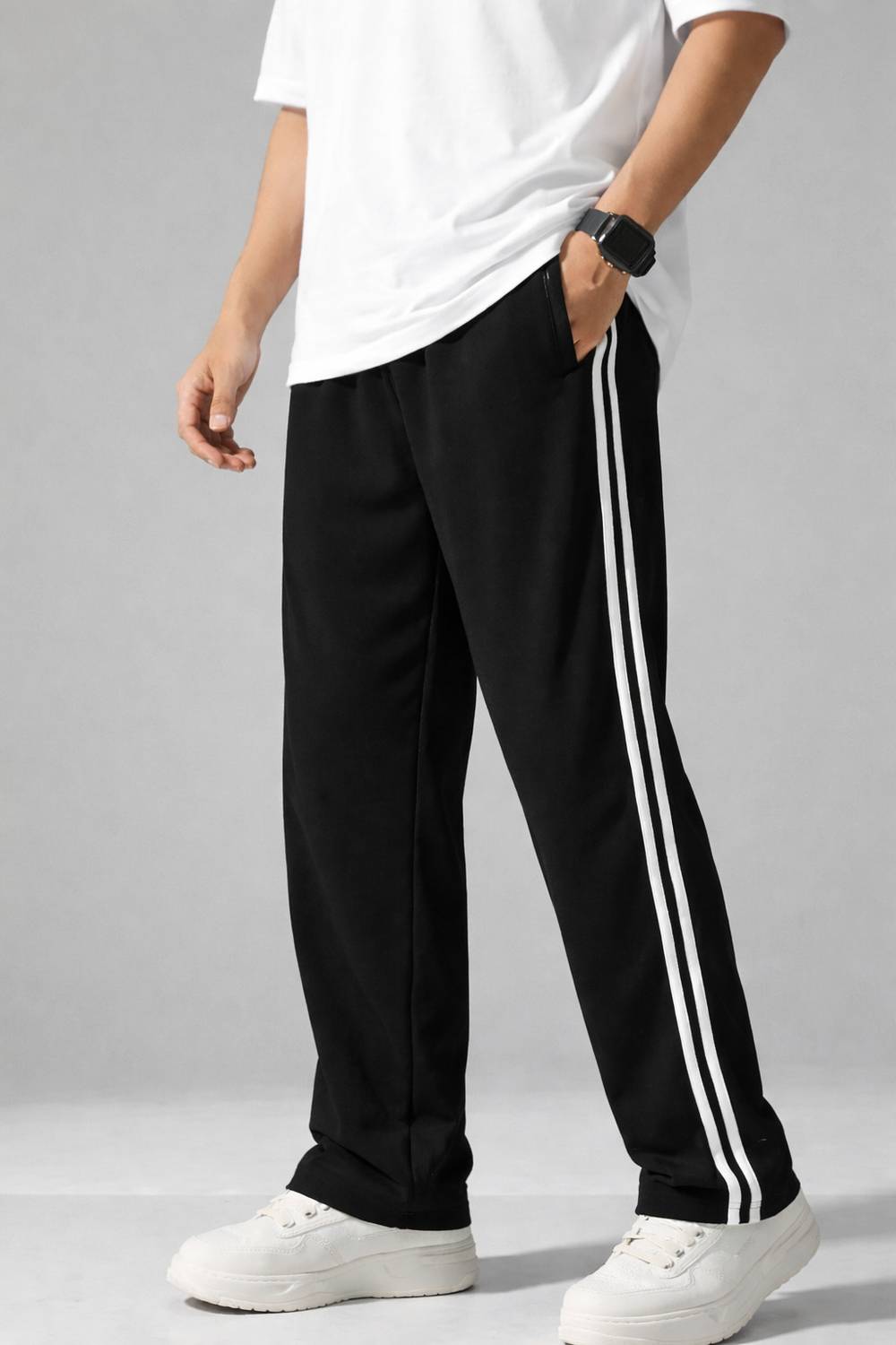 DL Fashion Striped Black Track Pants - Image 2