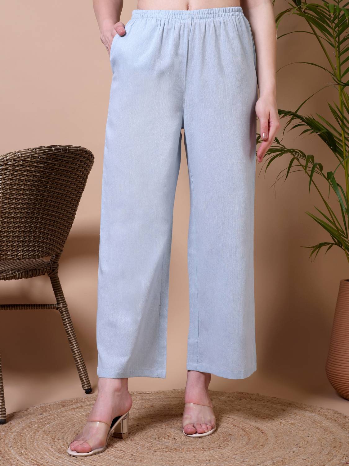 Ameerah Regular Fit Women Light Blue Trousers
