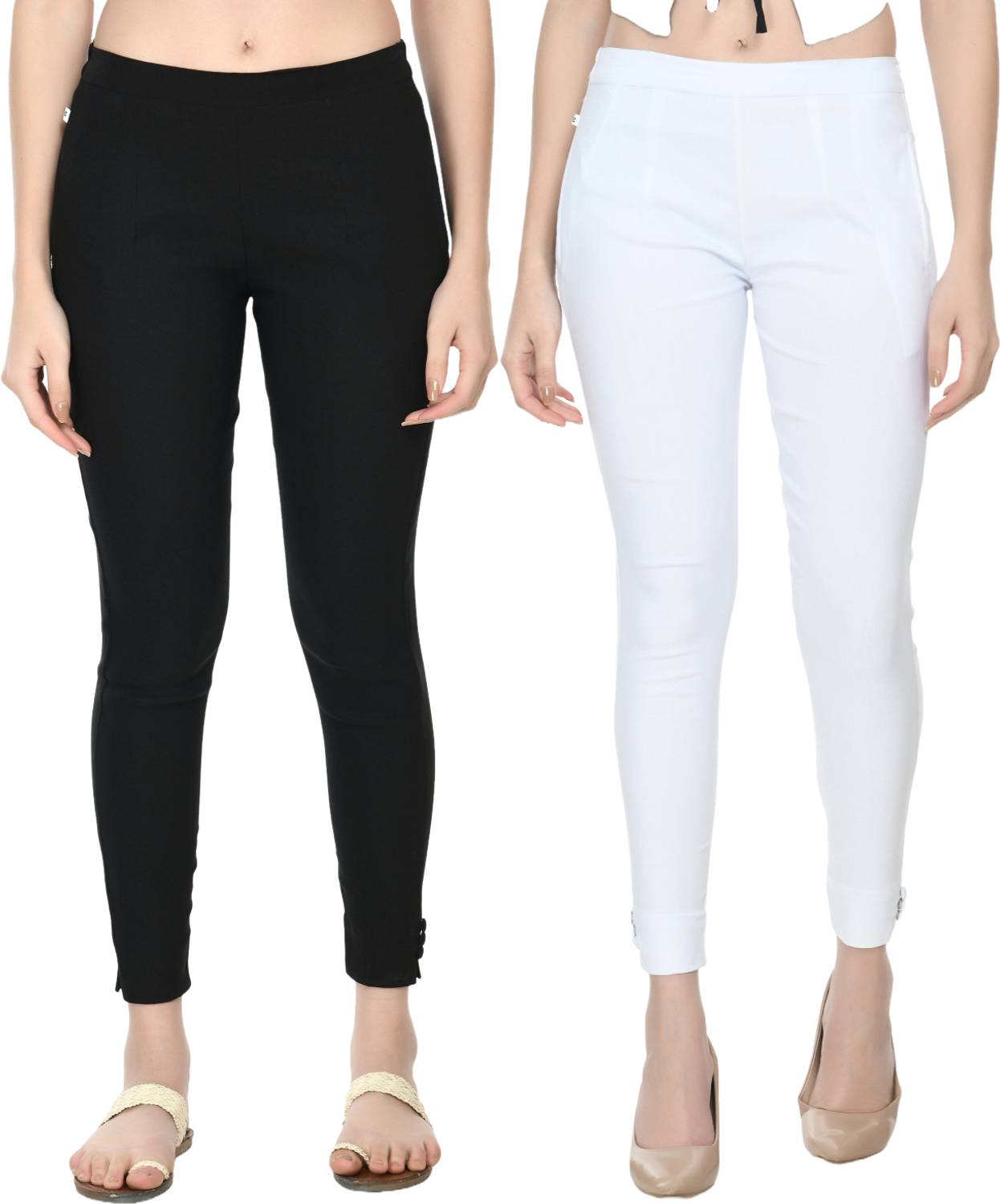 24Hour Fashion Regular Fit Women Black, White Trousers