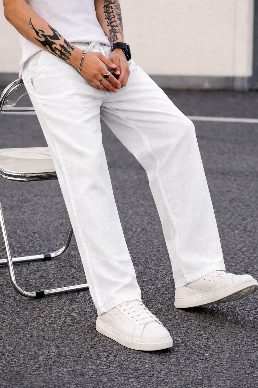 Image of MOTREX Slim Fit Men White Trousers